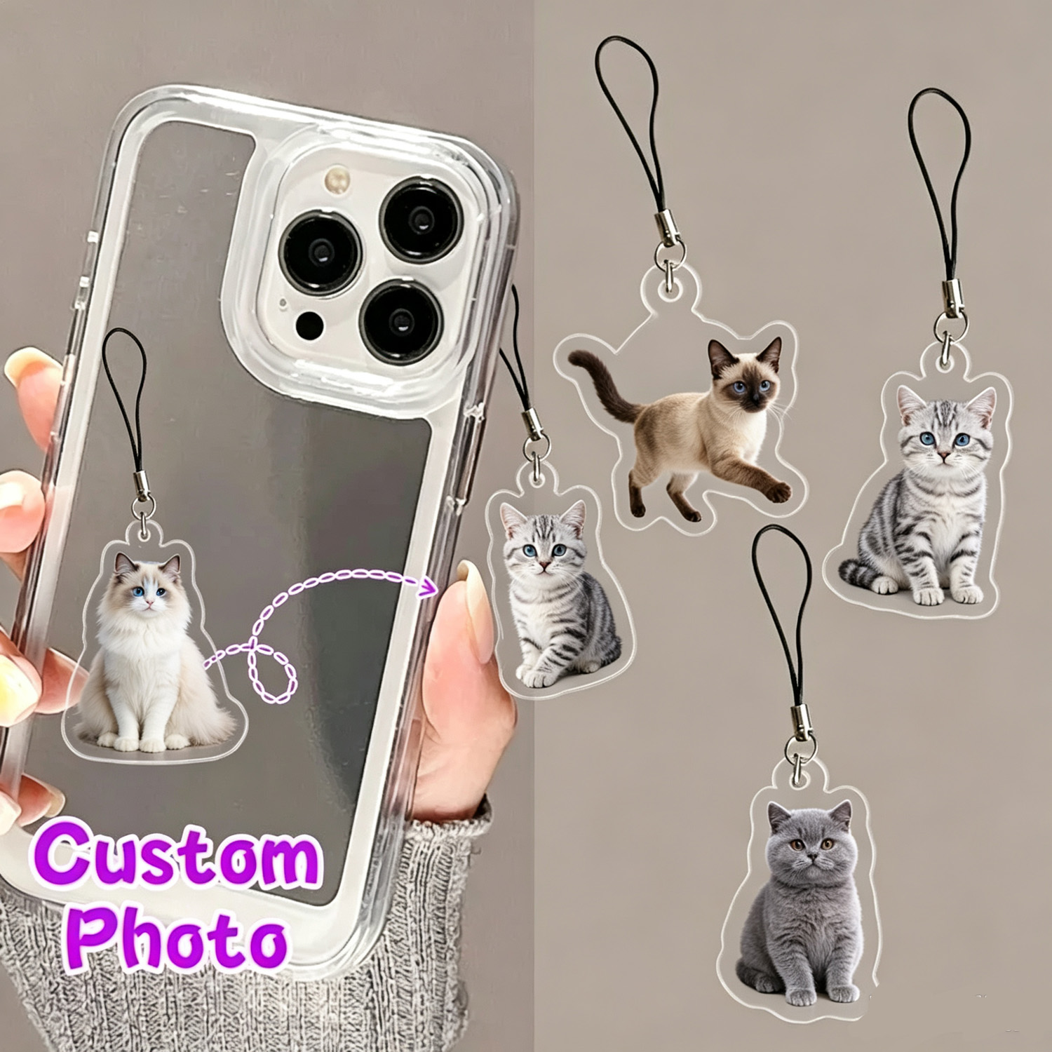 Pet Portrait Custom - Colgante para teléfono con retrato de