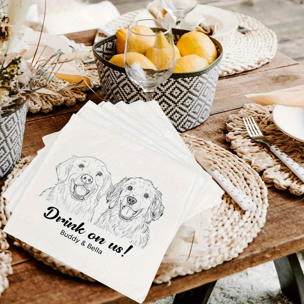 Servilletas de cóctel con retr - Pet Portrait Custom reseña y precio